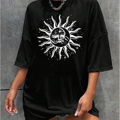 Kadın Baskılı T-Shirt Kısa Kol Bisiklet Yaka Regular Fit Rahat Kalıp Tişört - Siyah