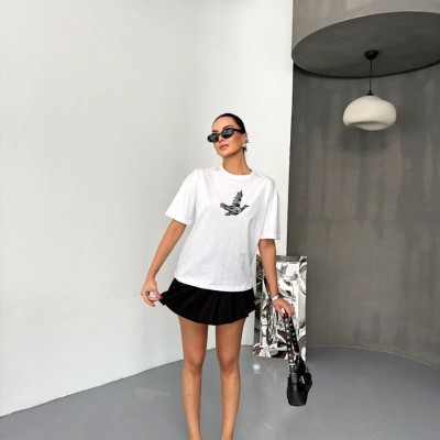 KADIN Baskılı T-Shirt Kısa Kol Bisiklet Yaka Regular Fit Yazlık Tişört - Beyaz