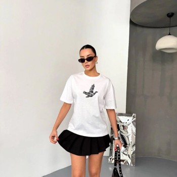 KADIN Baskılı T-Shirt Kısa Kol Bisiklet Yaka Regular Fit Yazlık Tişört - Beyaz