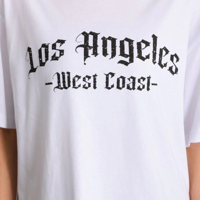 Kadın Baskılı Tişört Kısa Kol Bisiklet Yaka Oversize T-Shirt - Beyaz