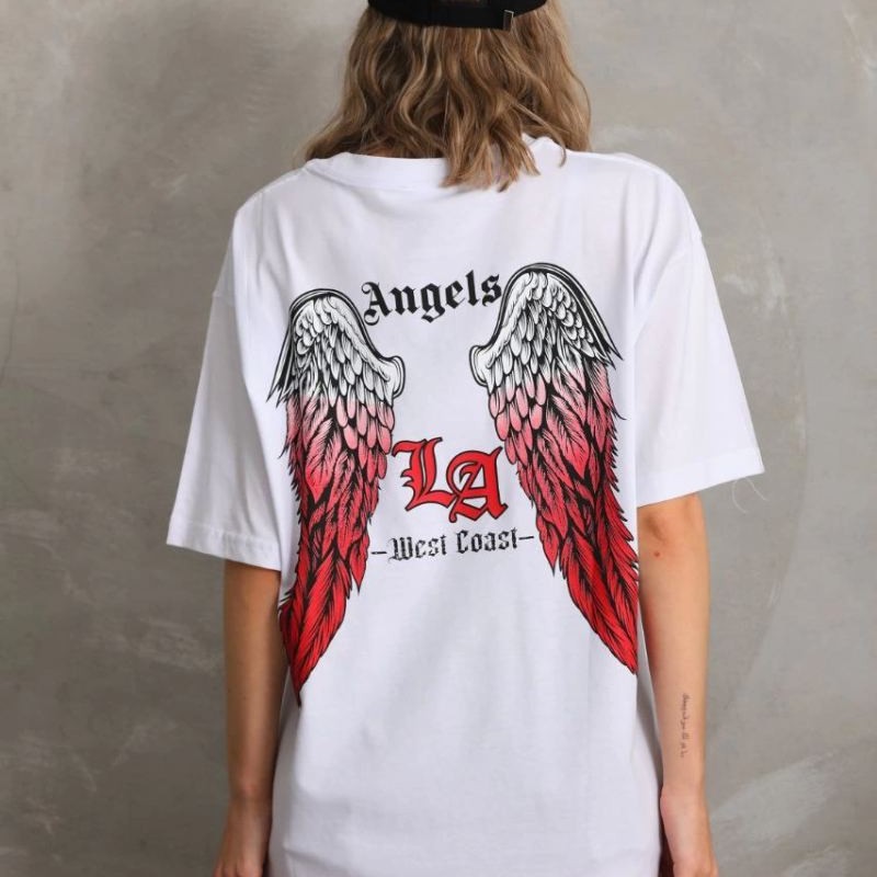 Kadın Baskılı Tişört Kısa Kol Bisiklet Yaka Oversize T-Shirt - Beyaz
