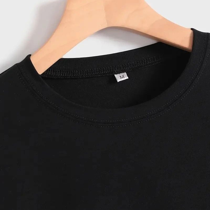 Kadın Baskılı Tişört Kısa Kol Bisiklet Yaka T-shirt - Siyah