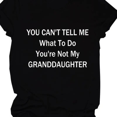 Kadın Baskılı Tişört Kısa Kol Bisiklet Yaka T-shirt - Siyah