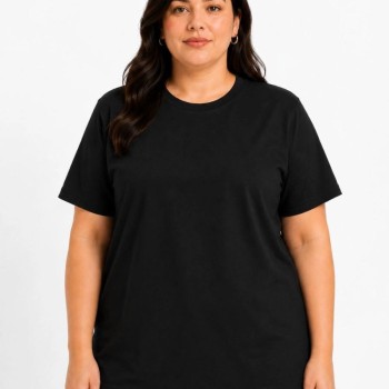 Kadın Battal Big Size Basic Tişört Bisiklet Yaka Rahat Kalıp T-Shirt - Siyah