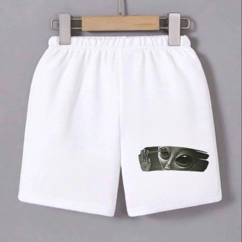 Kadın Beli Lastikli Baskılı Mini Şort - Beyaz
