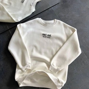 Kadın Bisiklet Yaka 3 İplik Baskılı Oversize SweatShirt - Beyaz