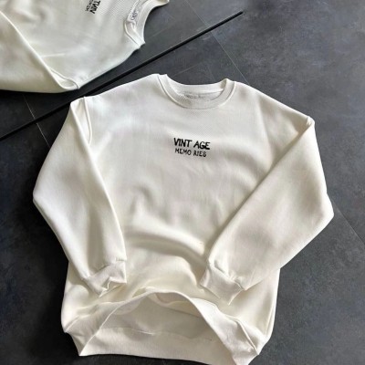 Kadın Bisiklet Yaka 3 İplik Baskılı Oversize SweatShirt - Beyaz