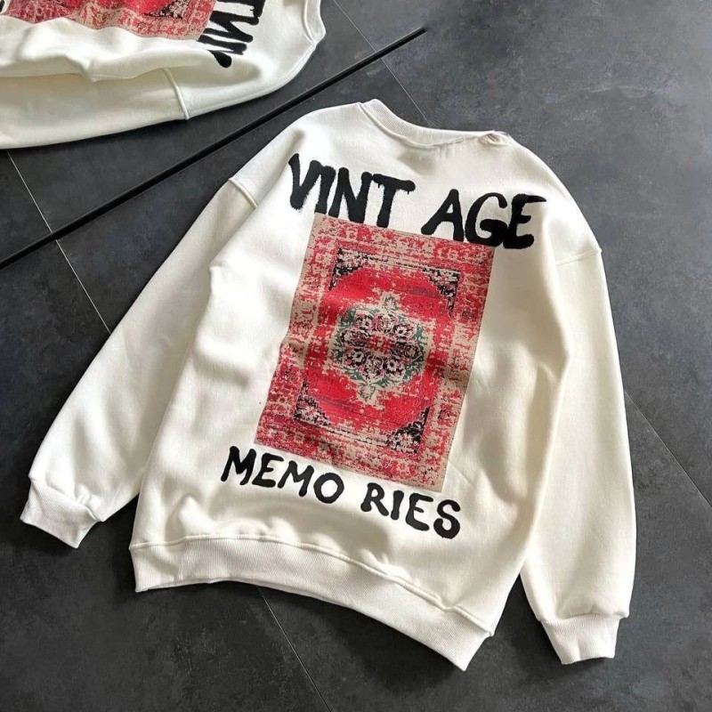 Kadın Bisiklet Yaka 3 İplik Baskılı Oversize SweatShirt - Beyaz