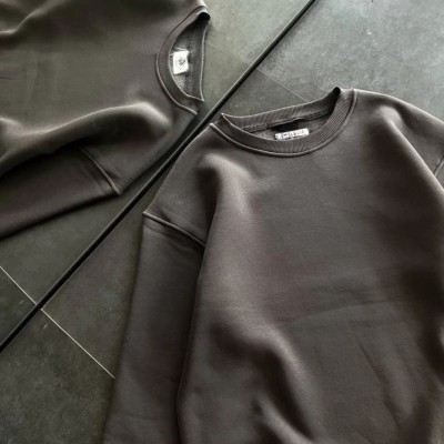 Kadın Bisiklet Yaka 3 İplik Pamuklu Basic SweatShirt - Füme
