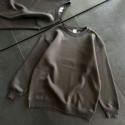 Kadın Bisiklet Yaka 3 İplik Pamuklu Basic SweatShirt - Füme