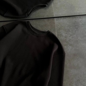 Kadın Bisiklet Yaka 3 İplik Pamuklu Basic SweatShirt - Siyah