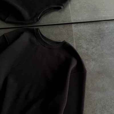 Kadın Bisiklet Yaka 3 İplik Pamuklu Basic SweatShirt - Siyah