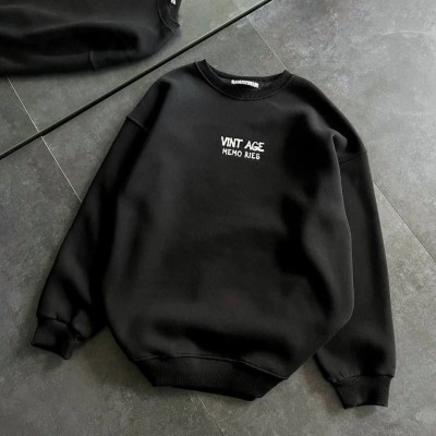 Kadın Bisiklet Yaka 3 İplik pamuklu Baskılı Oversize SweatShirt - Siyah