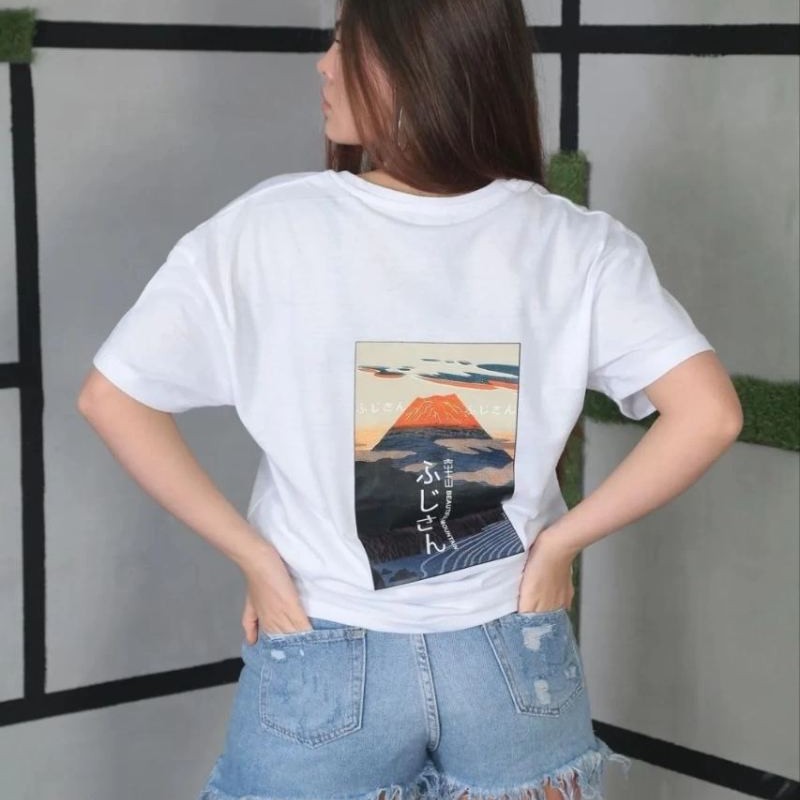 Kadın Bisiklet Yaka Baskılı Kısa kol Oversize T-Shirt- Beyaz