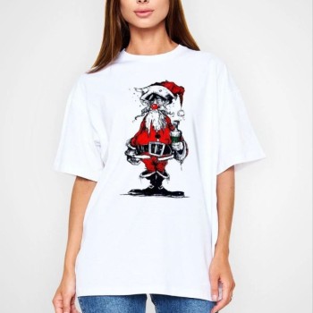 kadın Bisiklet Yaka Baskılı  Kısa kol Oversize T-Shirt - Beyaz
