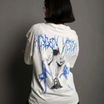 kadın Bisiklet Yaka Baskılı Oversize Kısa kol  T-Shirt - Beyaz