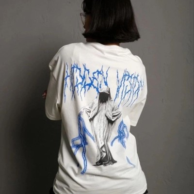 kadın Bisiklet Yaka Baskılı Oversize Kısa kol  T-Shirt - Beyaz