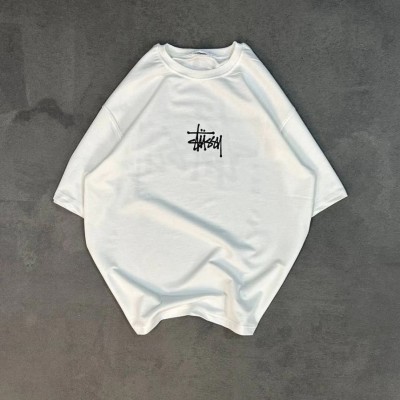 kadın Bisiklet Yaka Baskılı Oversize  Kısa kol T-Shirt - Beyaz