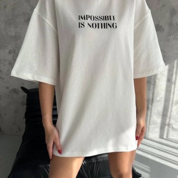 kadın Bisiklet Yaka Baskılı Oversize  Kısa kol T-Shirt - Beyaz