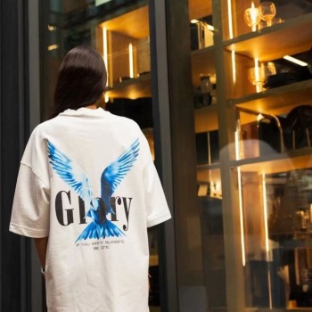 kadın Bisiklet Yaka Baskılı Oversize  Kısa kol T-Shirt - Beyaz