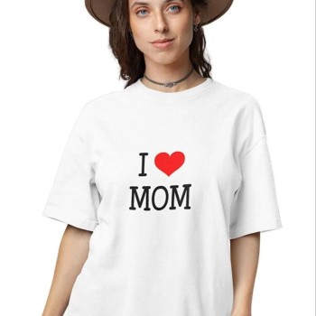 kadın Bisiklet Yaka Baskılı Oversize Kısa kol  T-Shirt - Beyaz