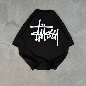 kadın Bisiklet Yaka Baskılı Oversize  Kısa kol T-Shirt - Siyah