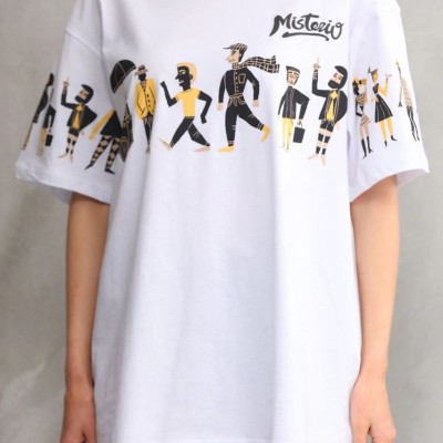 kadın Bisiklet Yaka Baskılı Oversize T-Shirt - Beyaz