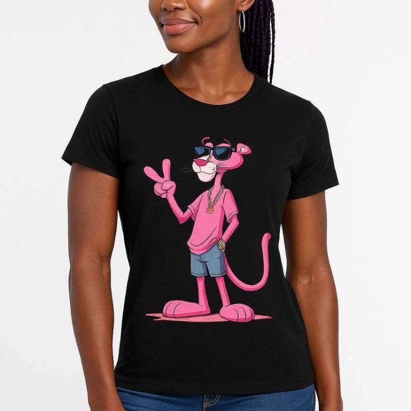 Kadın Bisiklet Yaka Kısa Kollu Baskılı T-shirt - Siyah