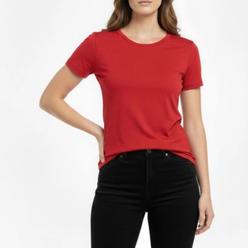Kadın Bisiklet Yaka Slim Fit Likralı Tişört - Kırmızı