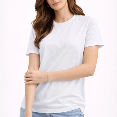 Kadın Bisiklet Yaka Yazlık Kısa kol Düz Tişört Regular Kalıp T-shirt - Beyaz