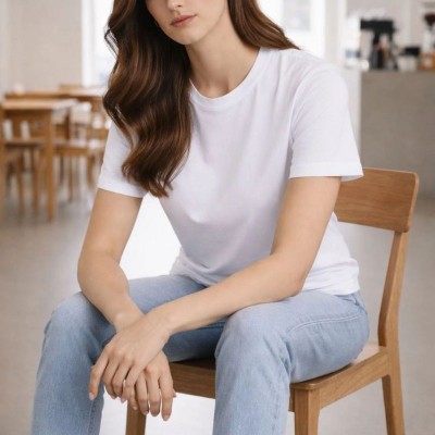 Kadın Bisiklet Yaka Yazlık Kısa kol Düz Tişört Regular Kalıp T-shirt - Beyaz