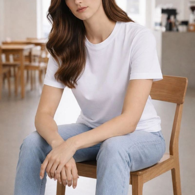 Kadın Bisiklet Yaka Yazlık Kısa kol Düz Tişört Regular Kalıp T-shirt - Beyaz