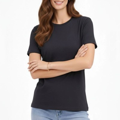 Kadın Bisiklet Yaka Yazlık Kısa kol Düz Tişört Regular Kalıp T-shirt - Füme