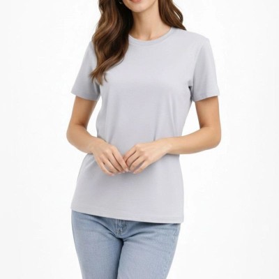 Kadın Bisiklet Yaka Yazlık Kısa kol Düz Tişört Regular Kalıp T-shirt - Gri