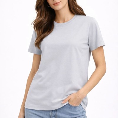 Kadın Bisiklet Yaka Yazlık Kısa kol Düz Tişört Regular Kalıp T-shirt - Gri