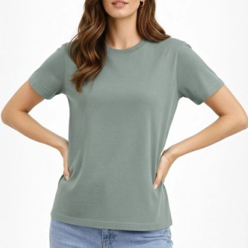 Kadın Bisiklet Yaka Yazlık Kısa kol Düz Tişört Regular Kalıp T-shirt - Mint Yeşili