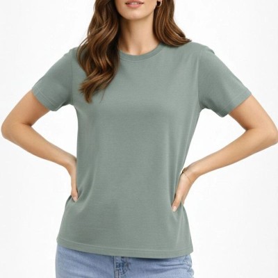 Kadın Bisiklet Yaka Yazlık Kısa kol Düz Tişört Regular Kalıp T-shirt - Mint Yeşili