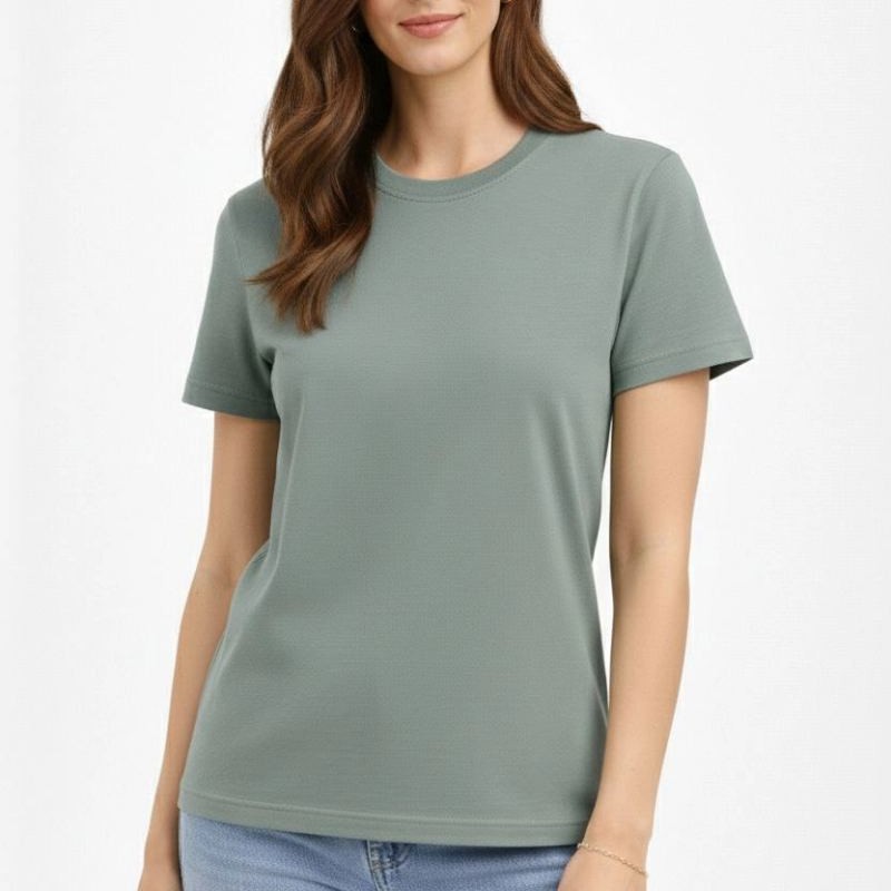 Kadın Bisiklet Yaka Yazlık Kısa kol Düz Tişört Regular Kalıp T-shirt - Mint Yeşili