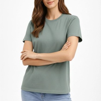 Kadın Bisiklet Yaka Yazlık Kısa kol Düz Tişört Regular Kalıp T-shirt - Mint Yeşili