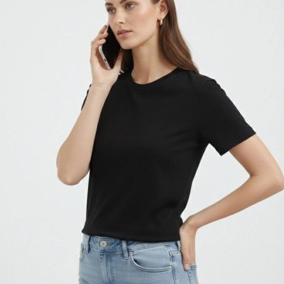 Kadın Bisiklet Yaka Yazlık Kısa kol Düz Tişört Regular Kalıp T-shirt - Siyah