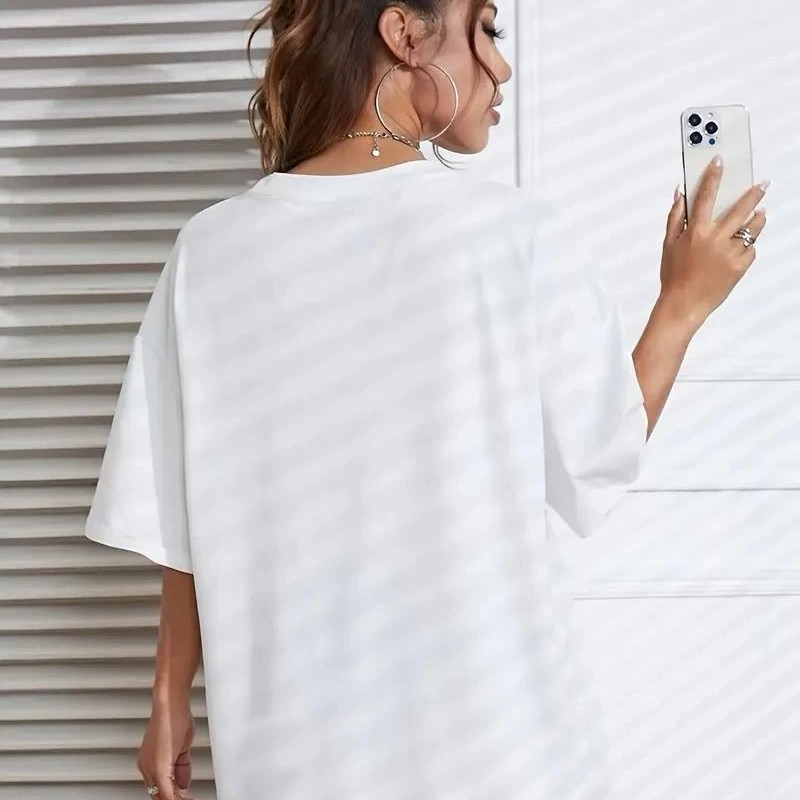 Kadın Brooklyn Baskılı Tişört Kısa Kol Bisiklet Yaka Oversize T-Shirt - Beyaz
