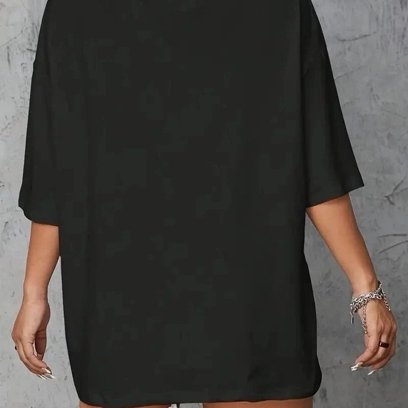 Kadın Brooklyn Baskılı Tişört Kısa Kol Bisiklet Yaka Oversize T-Shirt - Siyah