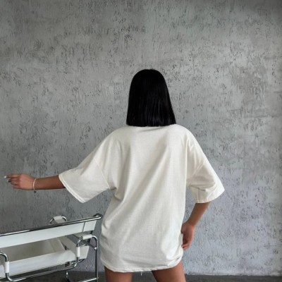 Kadın Düz T-Shirt Kısa Kol Bisiklet Yaka Oversize Rahat Kalıp Günlük Tişört - Beyaz
