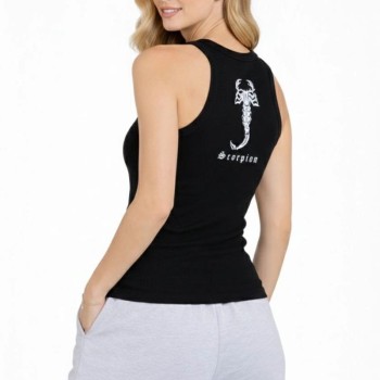 Kadın Fitilli Atlet Sıfır Yaka Slim Fit Arka Baskılı Spor Atlet - Siyah