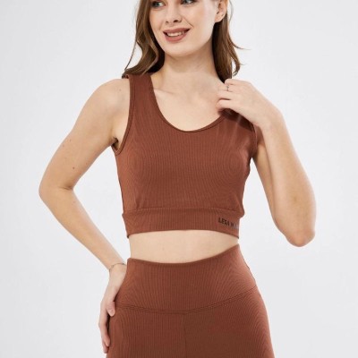 Kadın Fitilli Baskılı Crop - Kahve