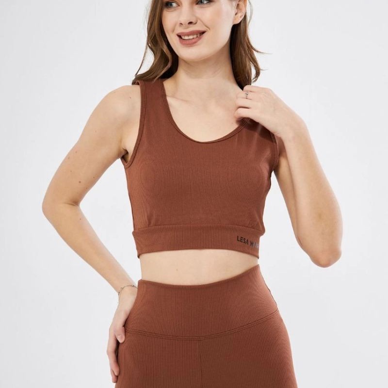 Kadın Fitilli Baskılı Crop - Kahve