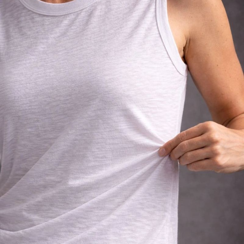 Kadın Flamlı Kumaş Kolsuz Atlet Günlük Fitness Spor T-Shirt - Beyaz