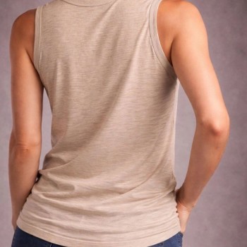 Kadın Flamlı Kumaş Kolsuz Atlet Günlük Fitness Spor T-Shirt - Taş