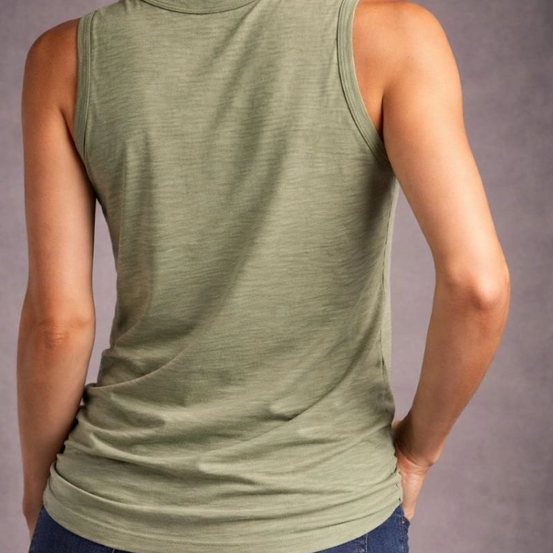 Kadın Flamlı Kumaş Kolsuz Atlet Günlük Fitness Spor T-Shirt - Yeşili