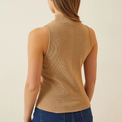 Kadın Full Likralı Fitilli Kaşkorse Body - Camel